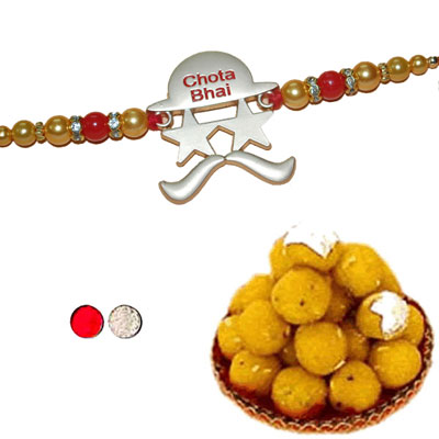 "Zardosi Rakhi - ZR-5080 A (Single Rakhi), 500gms of Laddu - Click here to View more details about this Product